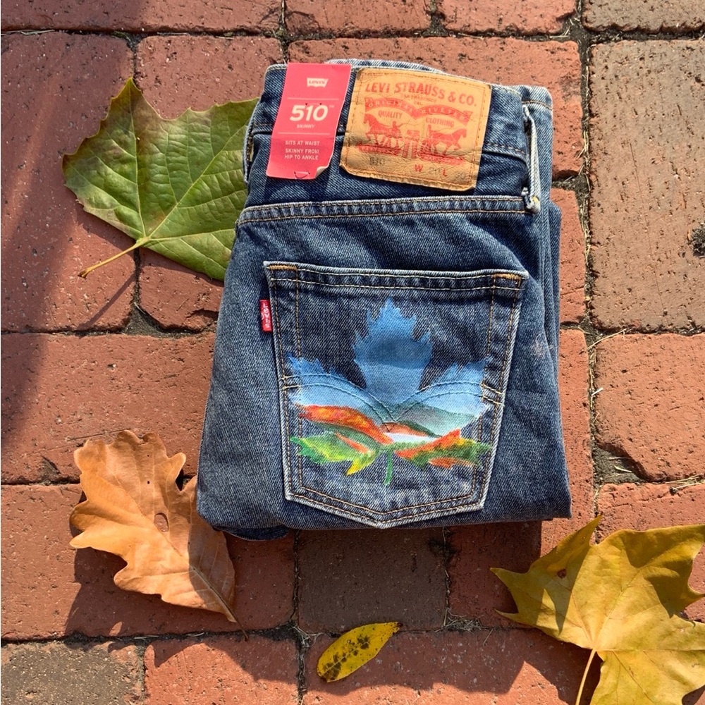 NWT Levi’s 501 skinny jeans with hand-painted pockets 29X30